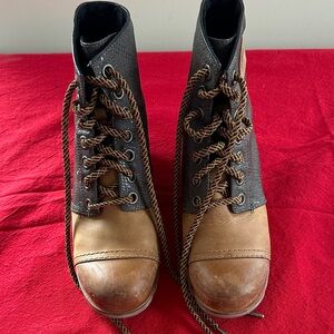Sorel PDX Wedge Bootie Brown and Tan Lace Up Booties, Size 10